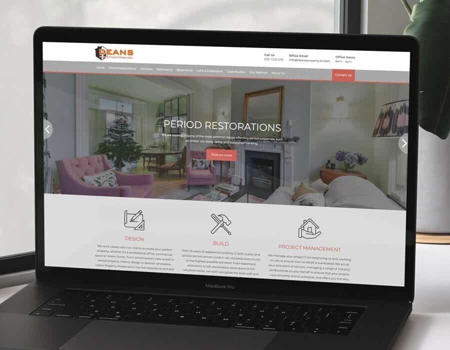 A full package of web design, copy and photography for Islington based property refurbishment company